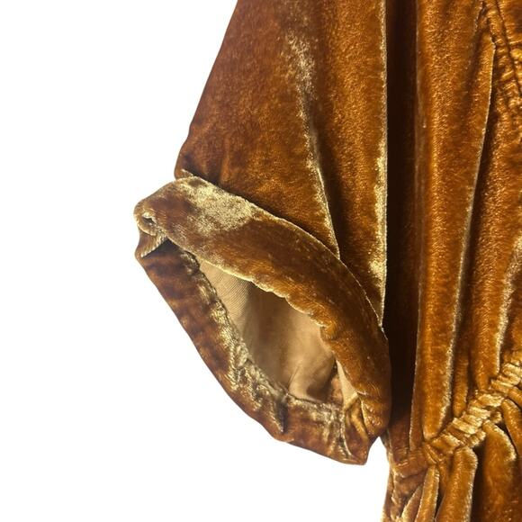 Free People Ivy Velvet Mini Dress Gold Rust XS Swing Flowy Cottage Boho Oversize - Picture 4 of 9